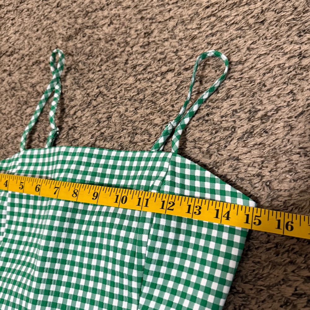 Zara Green White Gingham Smocked Crop Top Camisole Square Neck Spaghetti Strap M - Picture 7 of 8